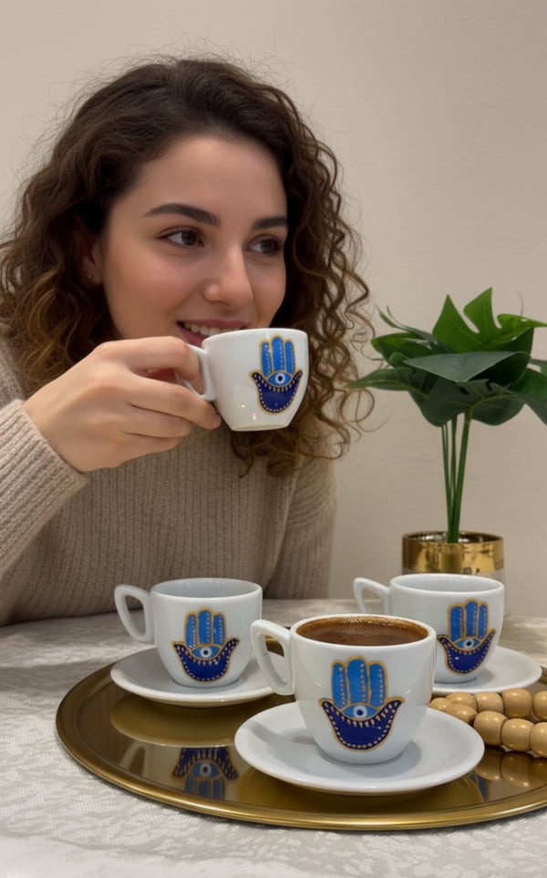 Hamsa Turkish coffee cups